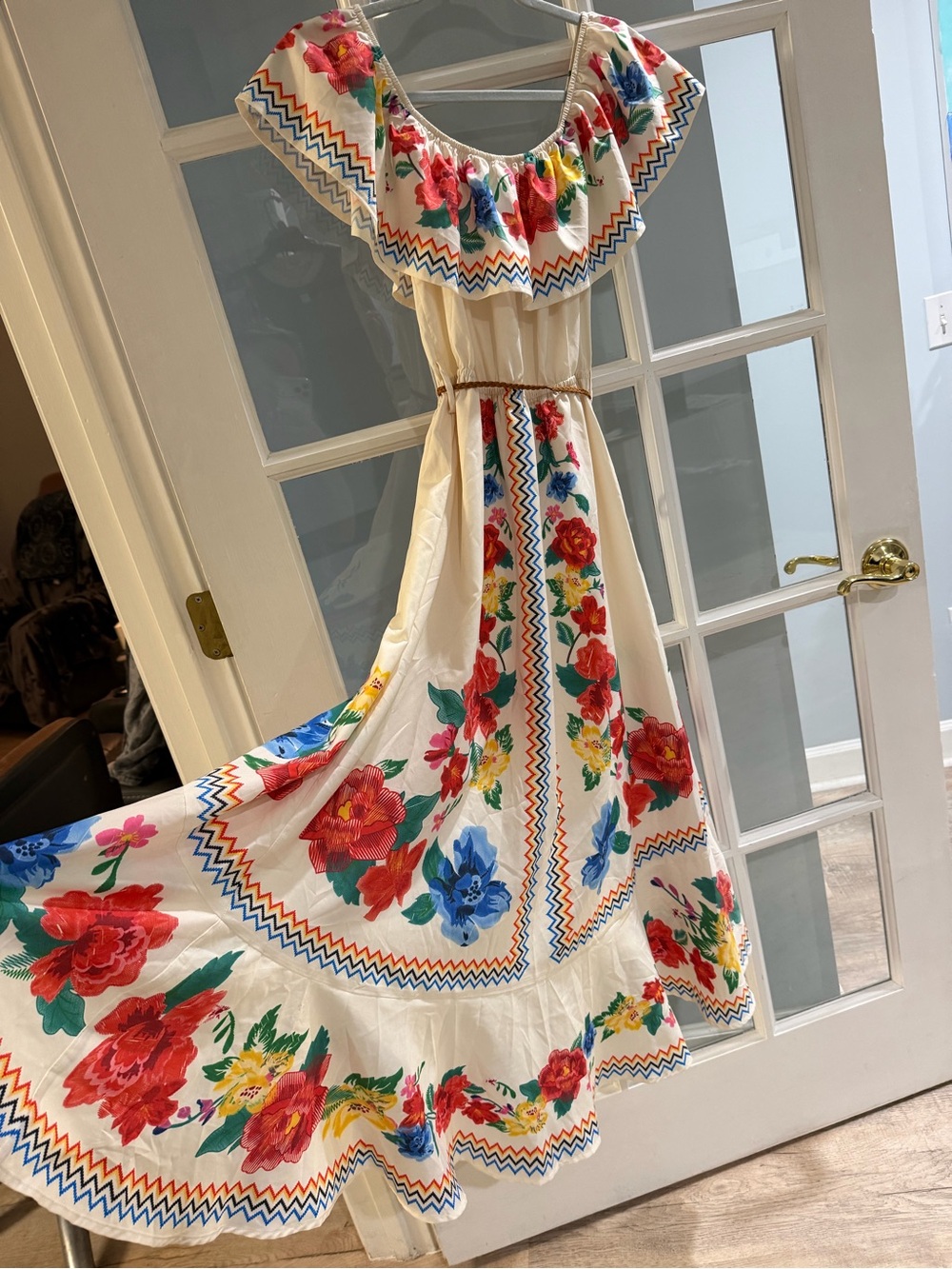 Chicwish Cream Maxi Dress with Multicolor Floral Embroidery